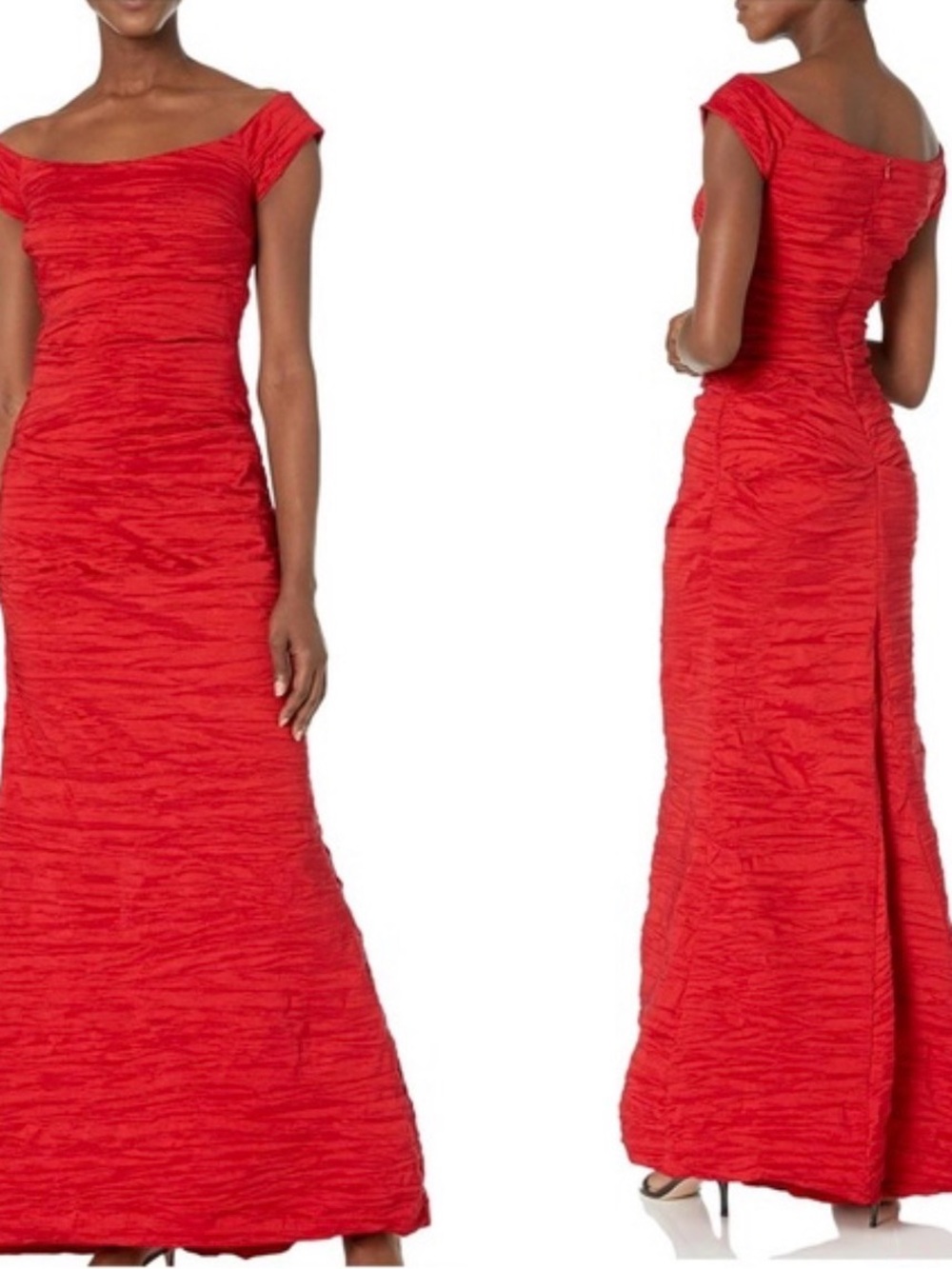 Alex Evenings Vibrant Red Ruched Off-Shoulder Maxi Gown